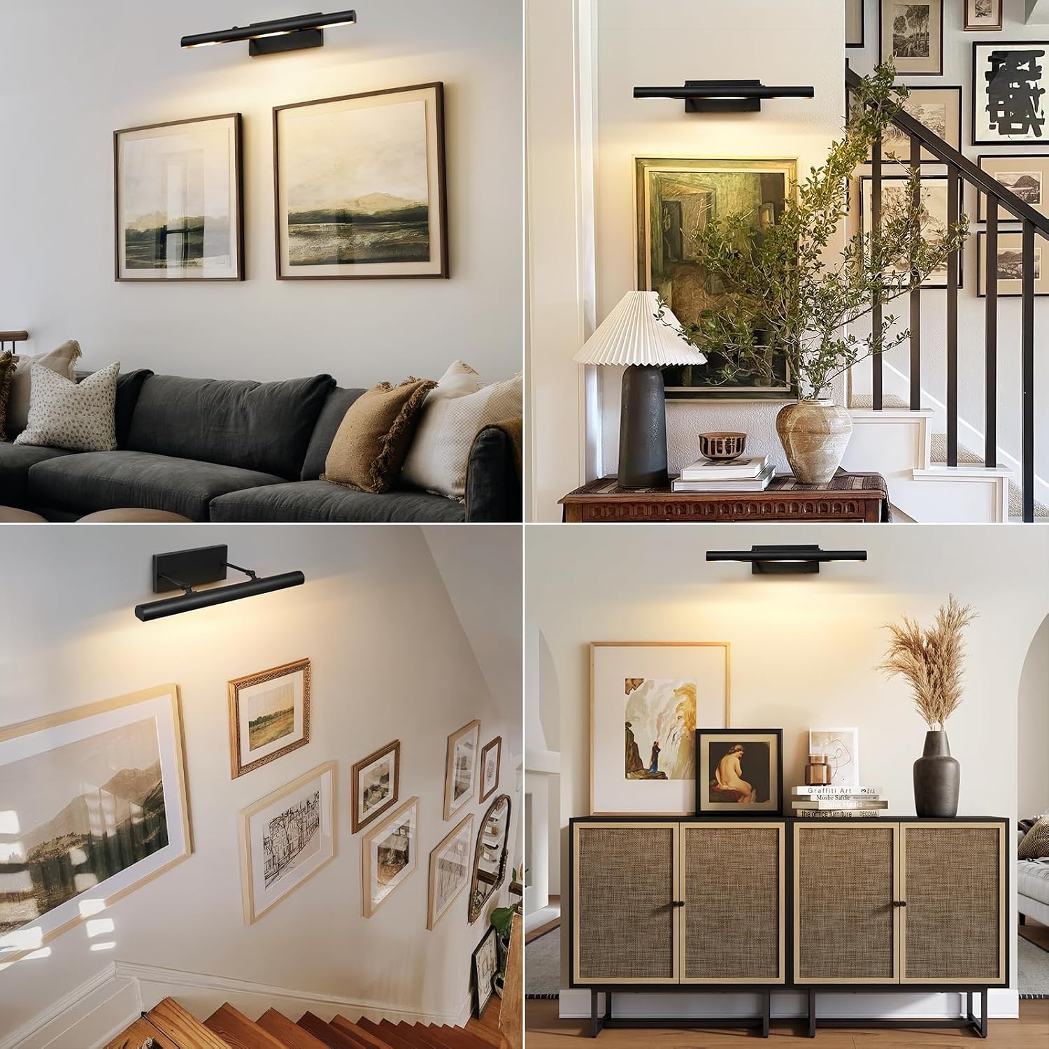 Art Picture Frame Wall Light: 24' Black Dimmable Vintage Artwork Brass Painting Spotlight - Hardwired Swing Arm Rotatable 3 Lights over Pictures - Linear Accent Lighting above Photo for Gallery Museum