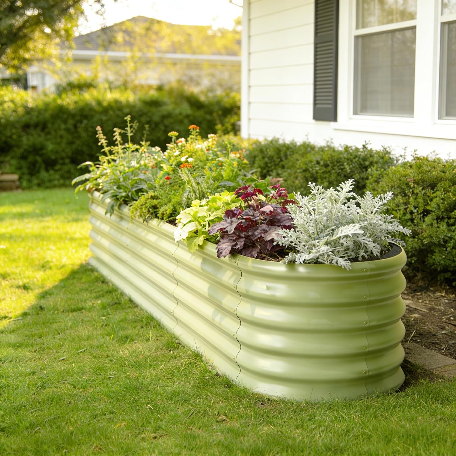 6x2x1.5 ft Galvanized Raised Garden Bed, 18' Tall Metal Raised Planters for Outdoor Plants, Vegetables, Herbs, Above Ground Raised Garden Bed Kit for Small Space Gardening - Moss Green
