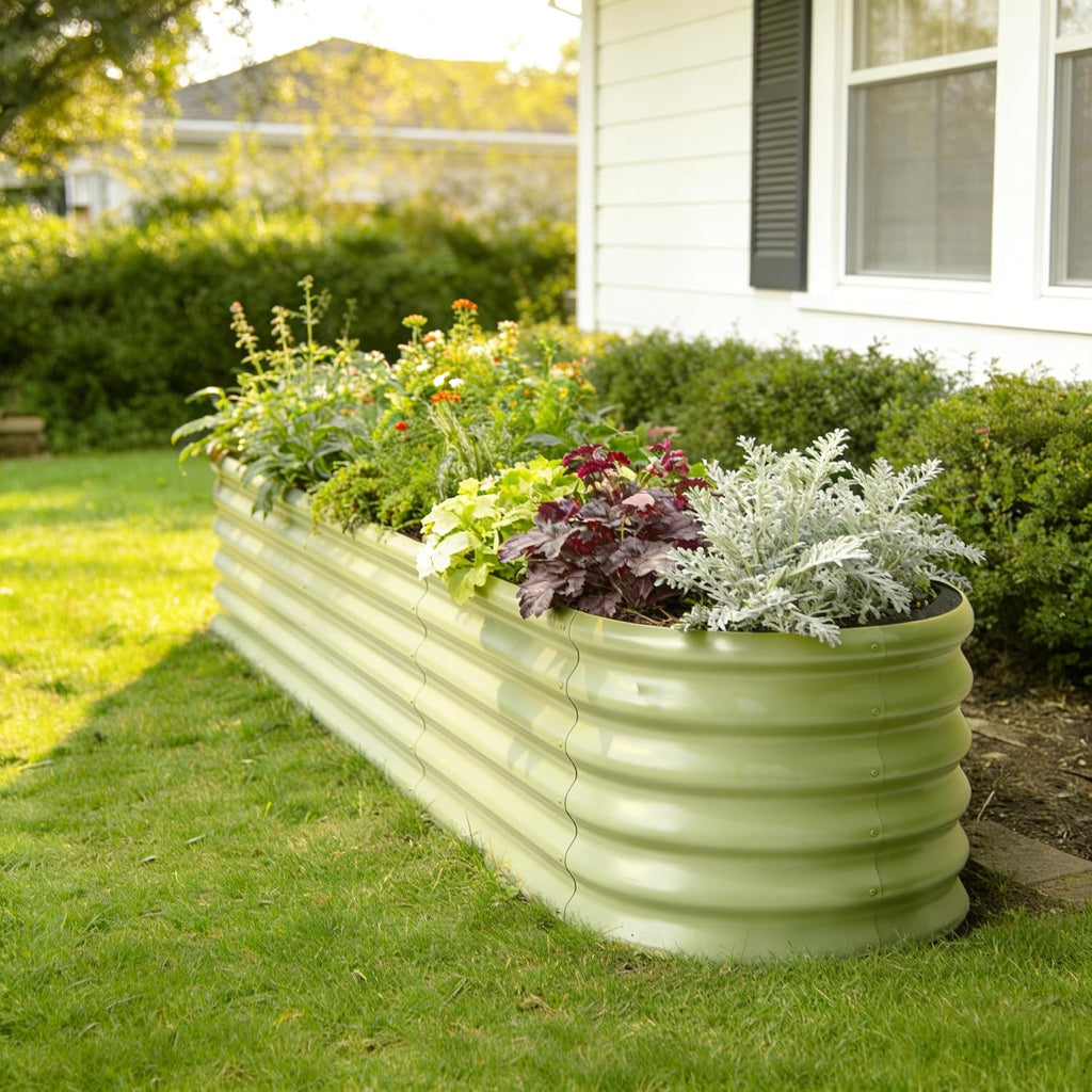 2-Pack Galvanized Raised Garden Bed 6x2x1.5 ft, 17' Tall Metal Planter Boxes Outdoor for Vegetable, Above Ground Raised Bed Kit for Gardening, Durable Zn-Al-Mg Coated Flower Bed - Moss Green