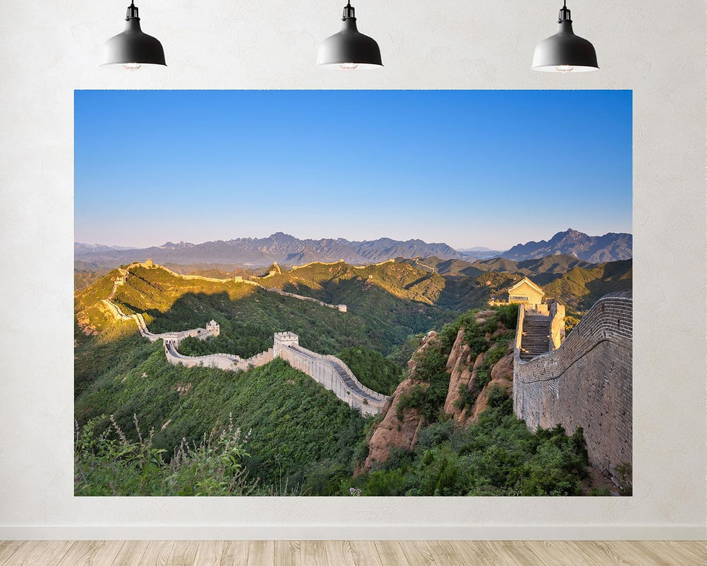 Trykid 20x10ft Great Wall Backdrop Ancient Stone Fortifications Lush Green Mountains Clear Blue Sky Photography Background Adventure Wedding Party Decoration Photo Booth Prop Fabric