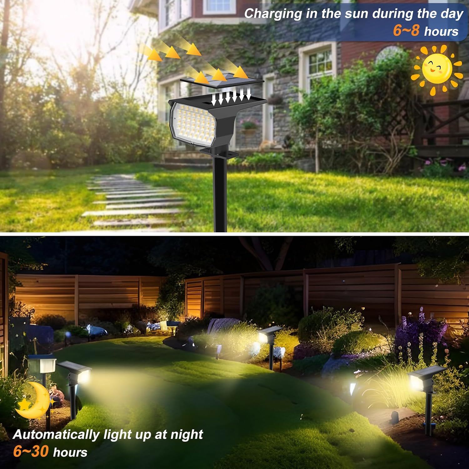 24 Pack Outdoor Solar Lights for Yard Garden, Include 12 Pack Solar Spotlights Outdoor Waterproof Warm White&12 Pack Solar Lights for Outside Cool White