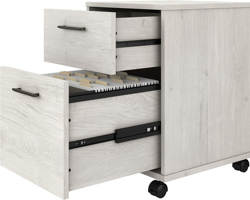 Bush Home Key West 54W Computer Desk with 2 Drawer Lateral File Cabinet and 5 Shelf Bookcase in Linen White Oak