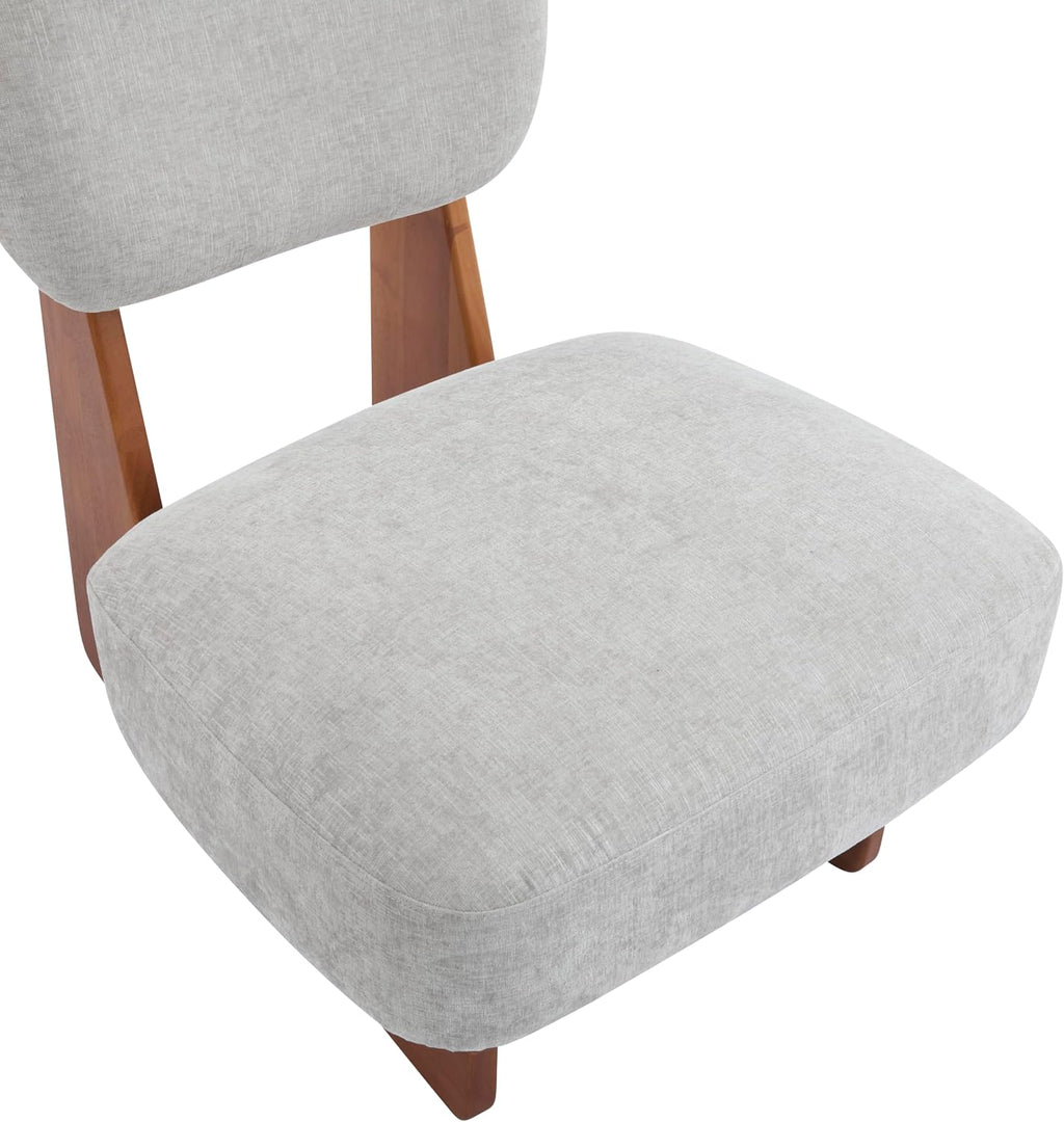 Christopher Knight Home Mores Low Profile Accent Chair Set of 2, Modern Living Room Armless Lounge Chair, Fabric Comfy Reading Chair for Bedroom, Wooden Frame and Thick Padded Seat, Walnut+Gray