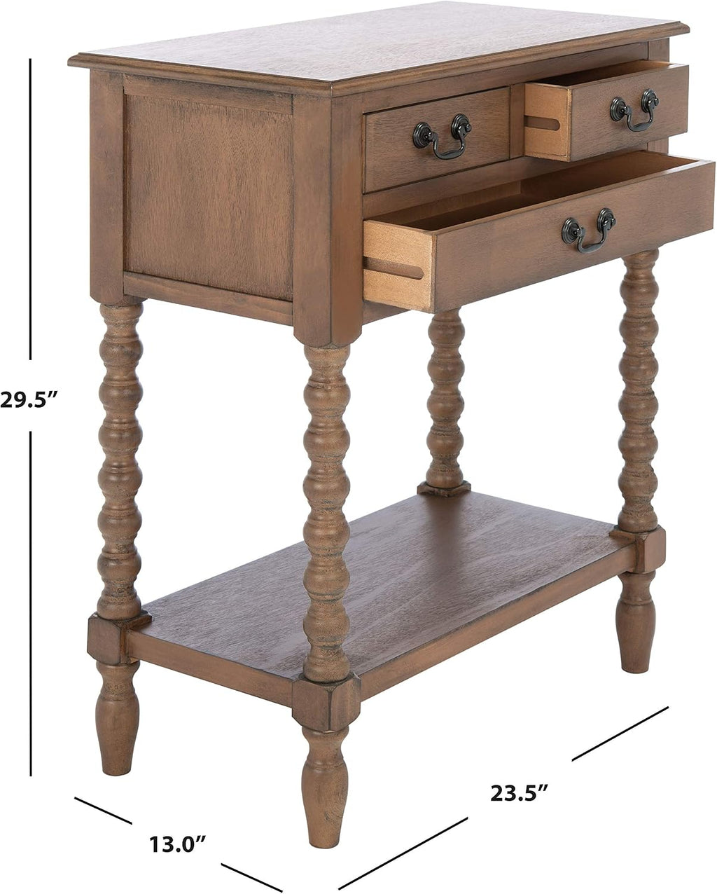 SAFAVIEH Furniture - Athena 3-Drawer Console Table - Brown - Solid Wood - Farmhouse Classic Design - Ideal for Entryway, Living Room, Hallway, 23.5' W x 13' D x 29.5' H (CNS5703C)