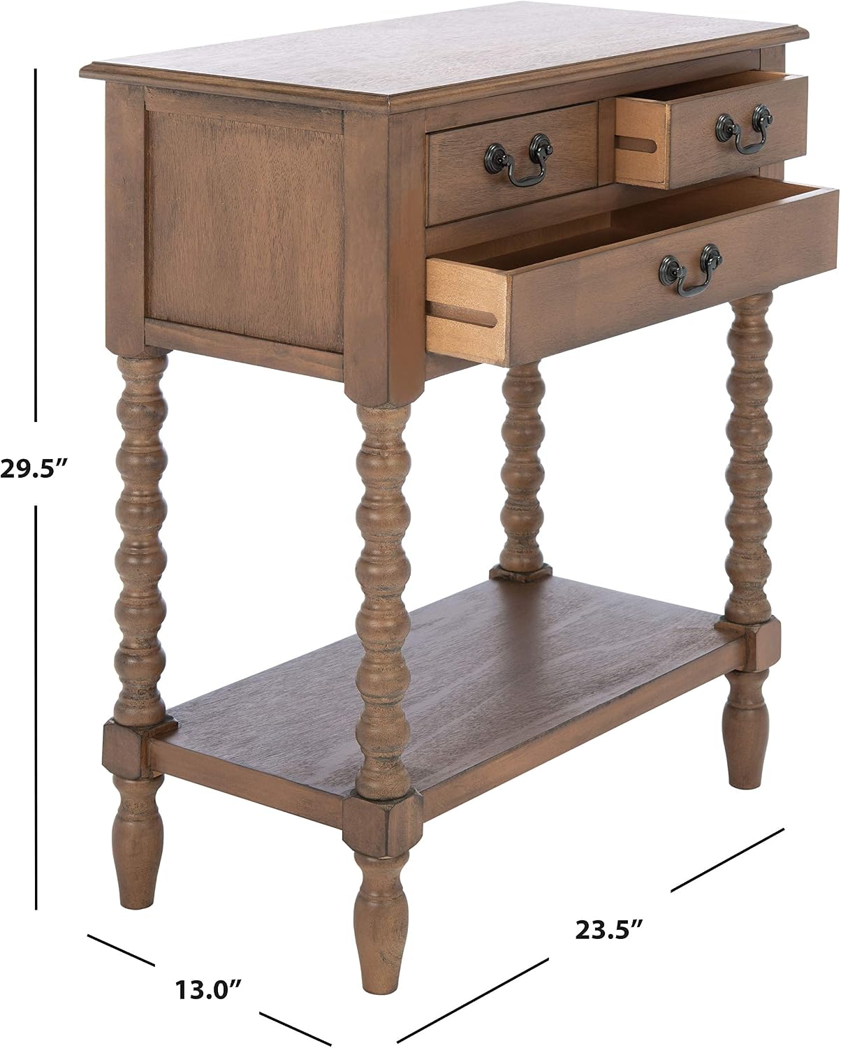 SAFAVIEH Furniture - Athena 3-Drawer Console Table - Brown - Solid Wood - Farmhouse Classic Design - Ideal for Entryway, Living Room, Hallway, 23.5' W x 13' D x 29.5' H (CNS5703C)