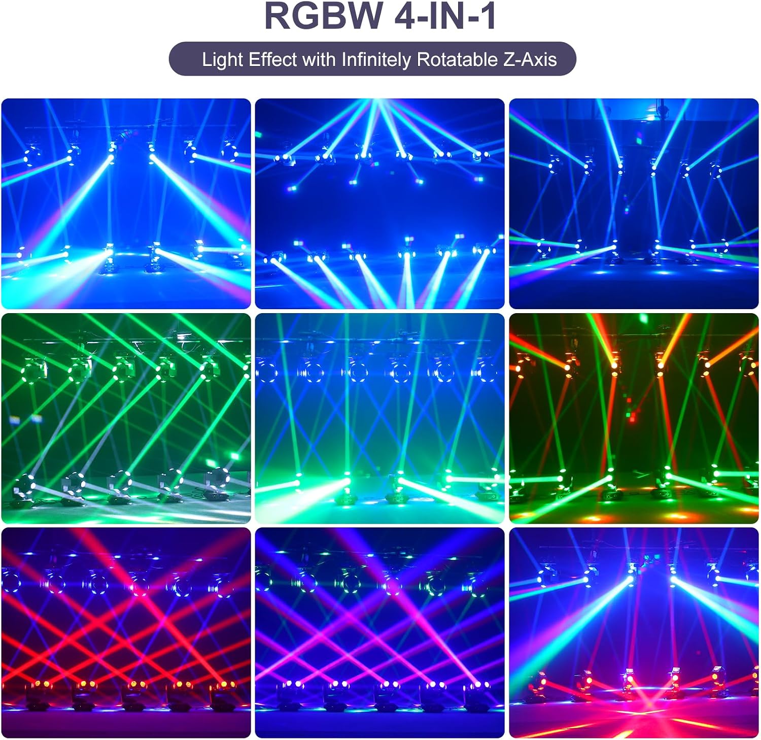 Moving Head DJ Lights, 6 x 40W RGBW Stage Lighting with 3-Axis Linkage, Z-Axis Infinite Rotation DMX & Sound Activated, DJ Lights Beam Spotlight, Perfect for DJ, Party, Wedding, Bar (4 Pack)