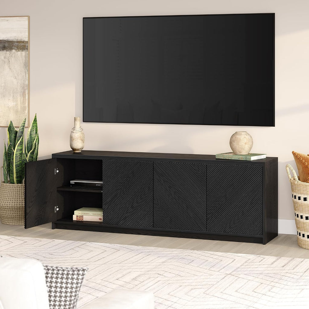 Henn&Hart Rectangular TV Stand for TV's up to 78' in Natural Black, for Home, Living Room, Bedroom, Entertainment Room, Office