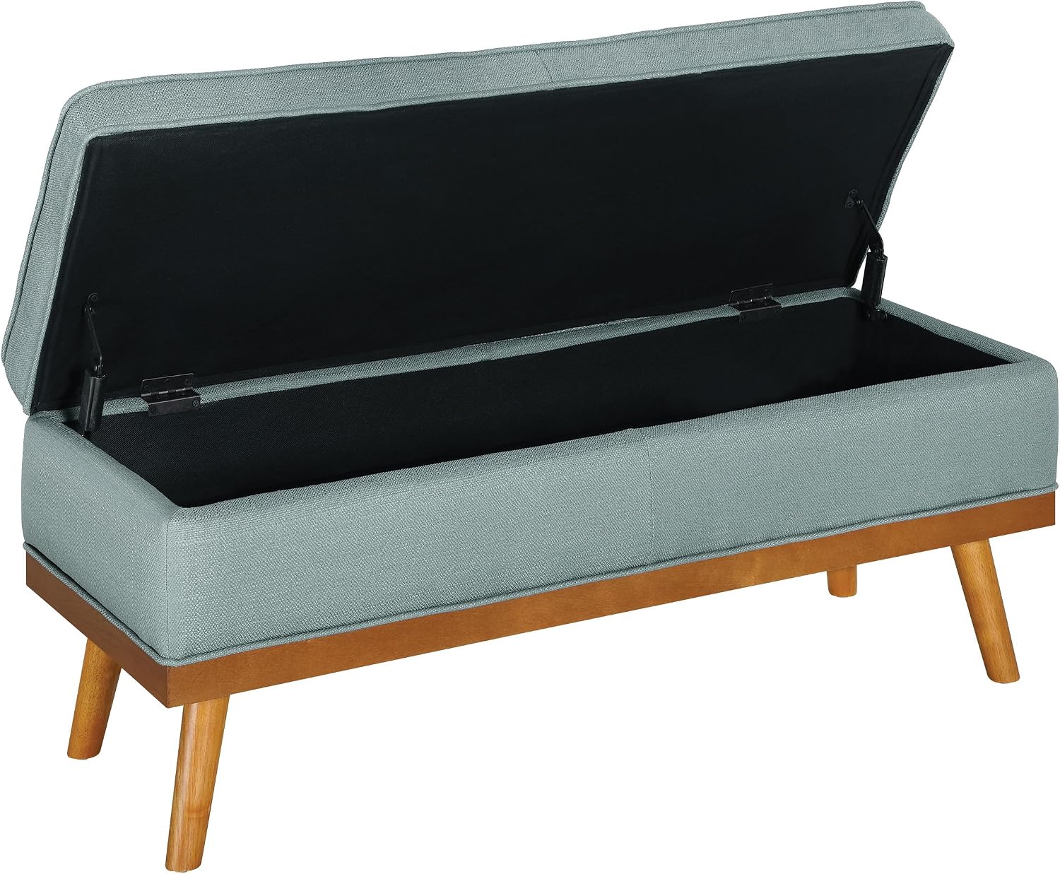 OSP Home Furnishings Katheryn Mid-Century Modern Storage Bench with Tufted Seat and Wood Legs, Sea Blue Fabric