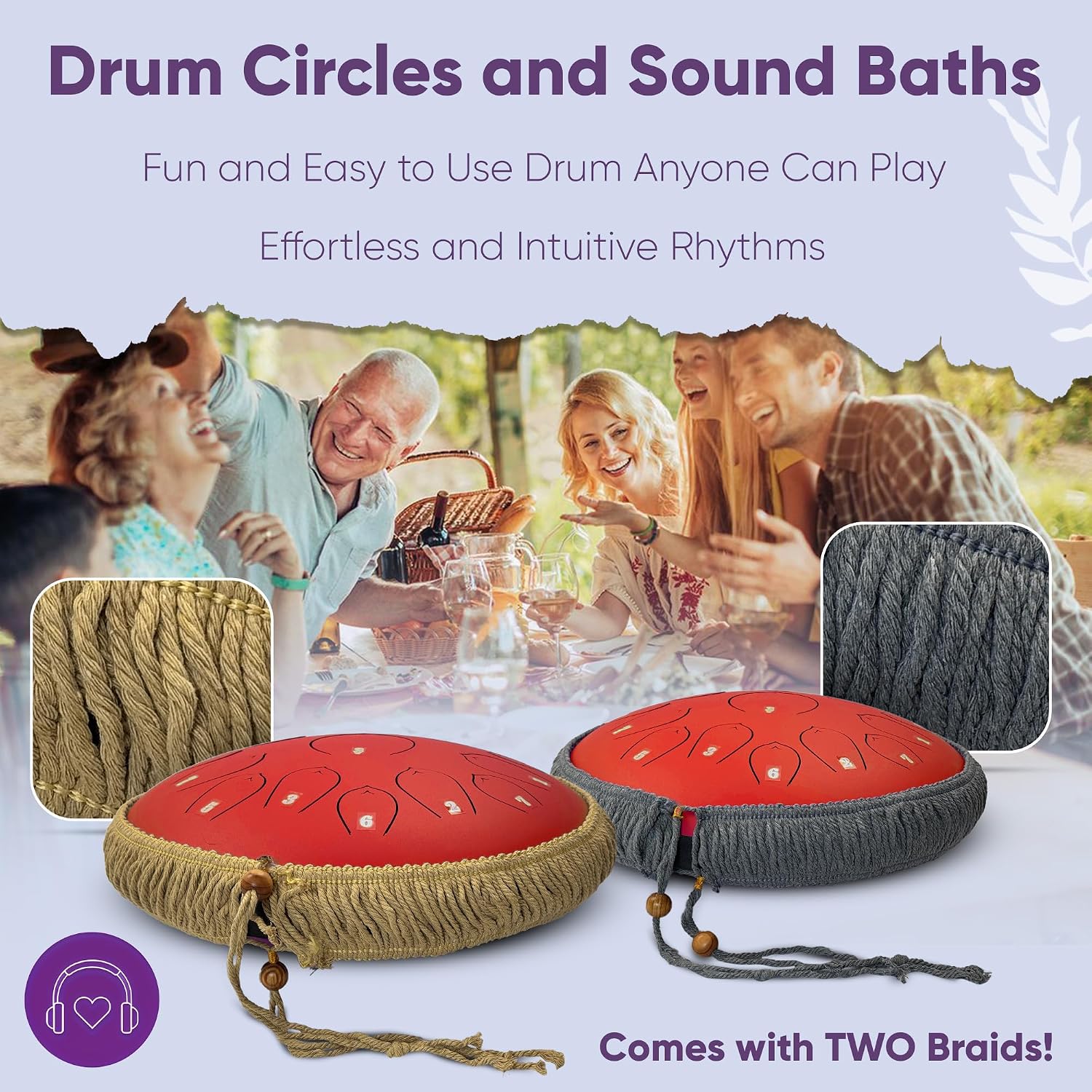 Steel Tongue Drum 14 inch with Carry Case, harmonic lotus 15 Note C-Tuned – Includes 2 Soft Mallets & Instruction Booklet – Ideal for Meditation, Sound Healing, and Relaxation - Red