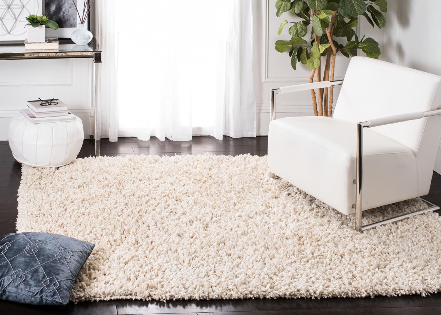 SAFAVIEH Sheep Shag Collection 5' x 8' Ivory SSG212A Handmade 1-inch Thick Area Rug