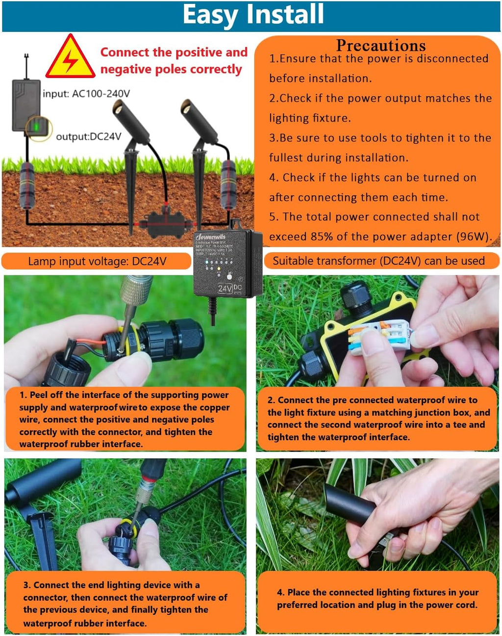 Outdoor Landscape Lighting, Mini Size Low Voltage LED Spotlight 3000K 4 Pack, IP65 Waterproof, with Quick Installation Accessories, for House Patio Garden Fence Tree Yard Plant Flags Use