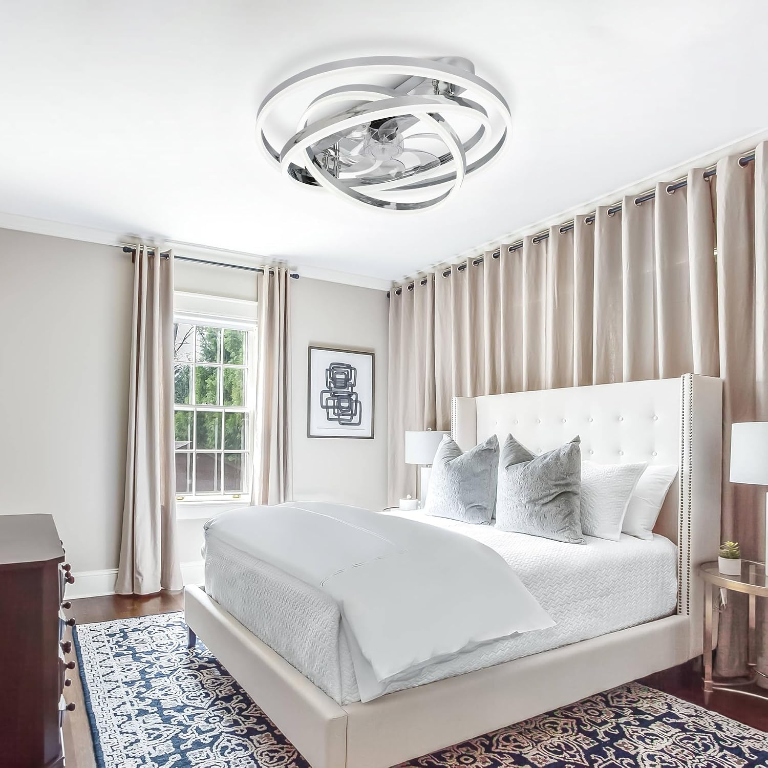 Modern Ceiling Fan with Light, Low Profile Flush Mount Ceiling Fan with Lights 6 Speed Dimmable Ceiling Fans with Lights and Remote