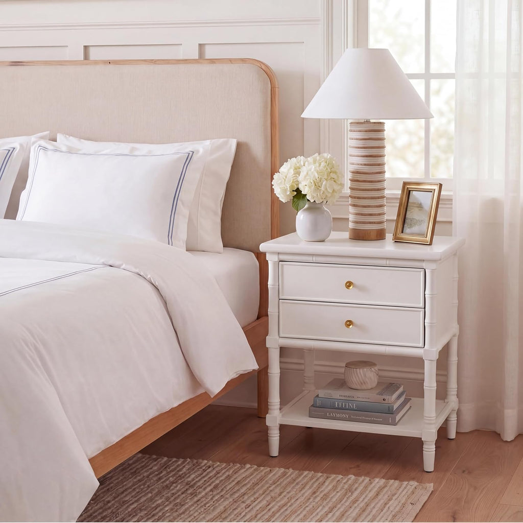 SAFAVIEH Furniture - Niah 2-Drawer Nightstand - White & Gold - Wood - Glam Hardware Design - Ideal for Bedroom, 23'W x 20'D x 25.25'H (NST3501B)