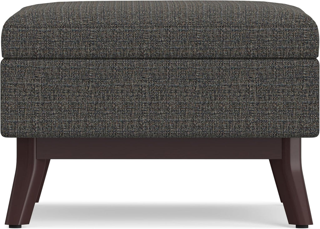 SIMPLIHOME Owen Coffee Table Storage Ottoman - 34' Wide x 19' High Upholstered Tweed Look Fabric Rectangular Lift-Top Ottoman in Ebony, Mid-Century Modern Bench for Living Room with Tapered Legs