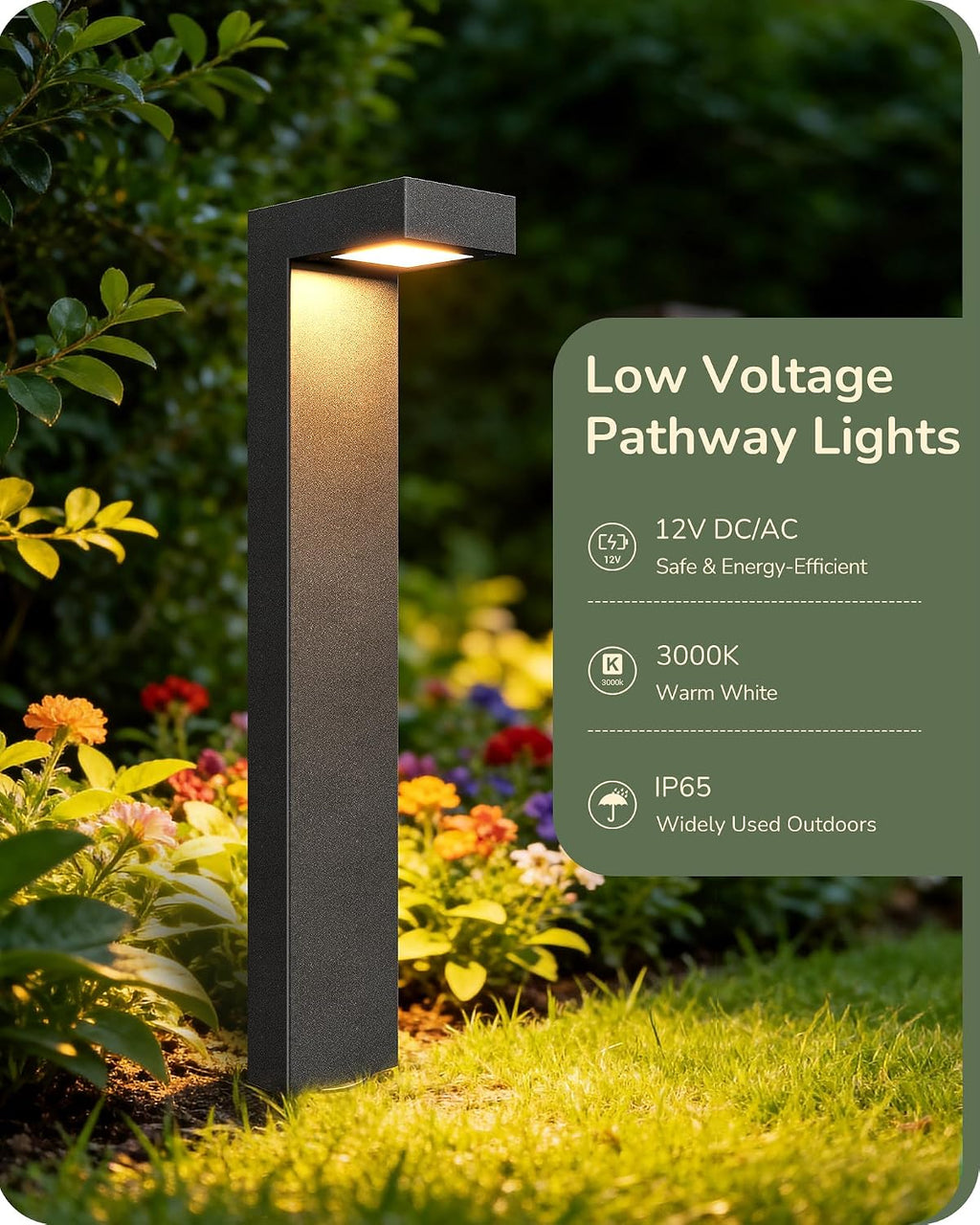 EDISHINE Low Voltage Pathway Lights Wired, 3000K 3.2W 50,000Hrs Waterproof LED Outdoor Landscape Lighting with Connectors, 12V Modern Cast-Aluminum Landscape Path Lights for Walkway Garden, 12 Pack