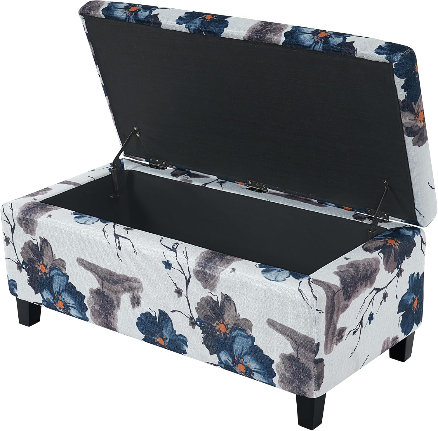 Christopher Knight Home Nesbit Living Room Ottoman with Storage, Entryway Fabric Upholstered Storage Ottoman Bench, Rectangular Sofa Foot Stool, Bedroom End of Bed Bench, Blue Flower+White