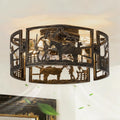 18'Rustic Caged Ceiling Fans with Light and Remote Control, Black Gold Farmhouse Ceiling Fan with Western Cowboy and Horse Design, Flush Mount Low Profile Fandelier for Bedroom, Living Room,Foyer