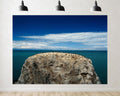 Trykid 20x10ft Bird Rock Backdrop Turquoise Sea Clear Sky Seabird Colony Coastal Waters Photography Background Countryside Wedding Event Party Decoration Photo Booth Prop Fabric
