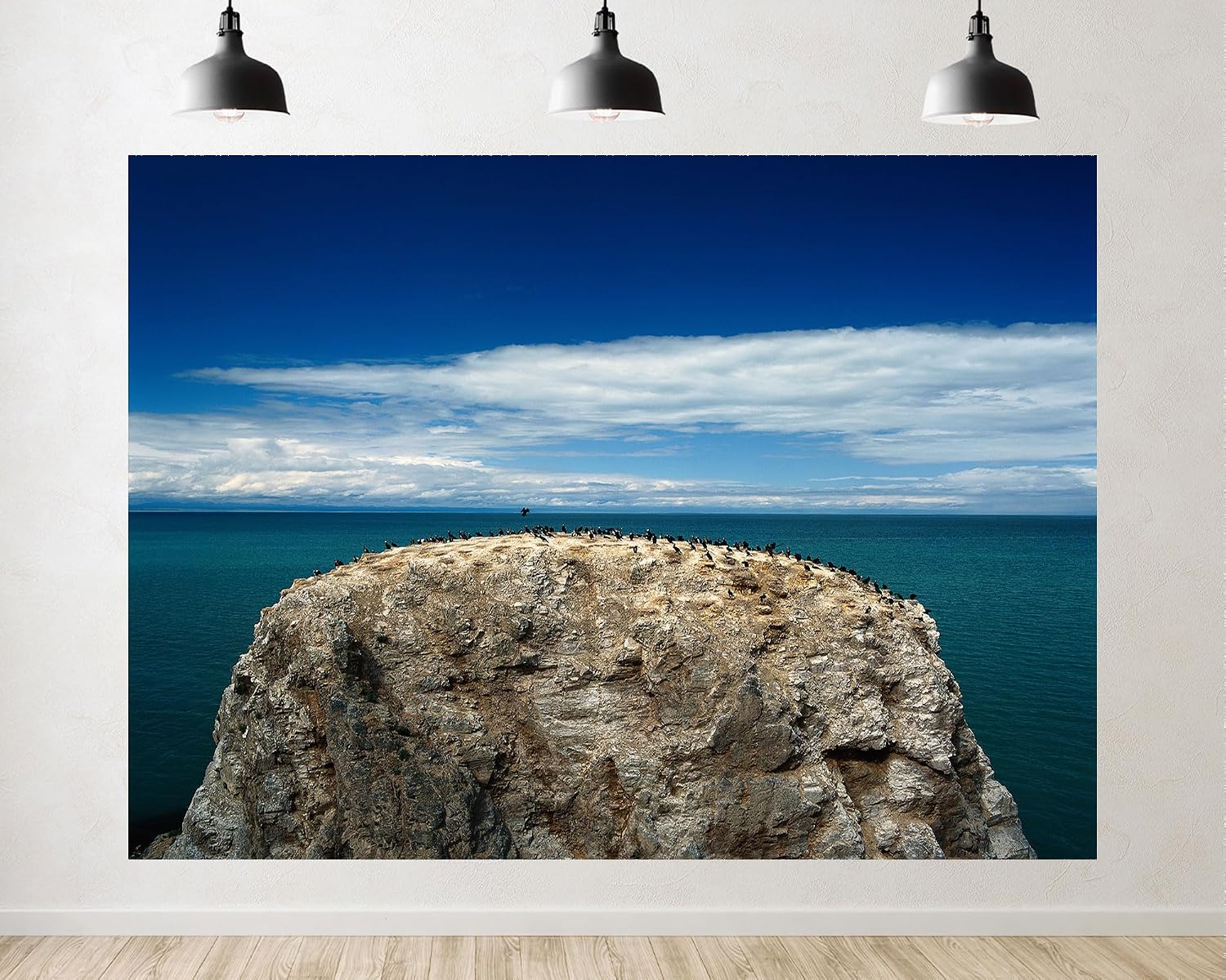 Trykid 20x10ft Bird Rock Backdrop Turquoise Sea Clear Sky Seabird Colony Coastal Waters Photography Background Countryside Wedding Event Party Decoration Photo Booth Prop Fabric