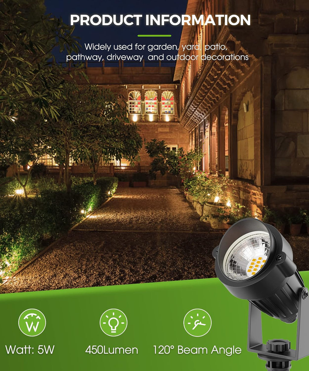 L LOHAS LED 5W Dusk to Dawn Outdoor Lighting, Auto On/Off 3000K Landscape Outdoor Spotlight, IP66 Waterproof Plug in Spot Lights for Yard, Garden, House, Pathway, Plant, UL Listed (10 Pack)