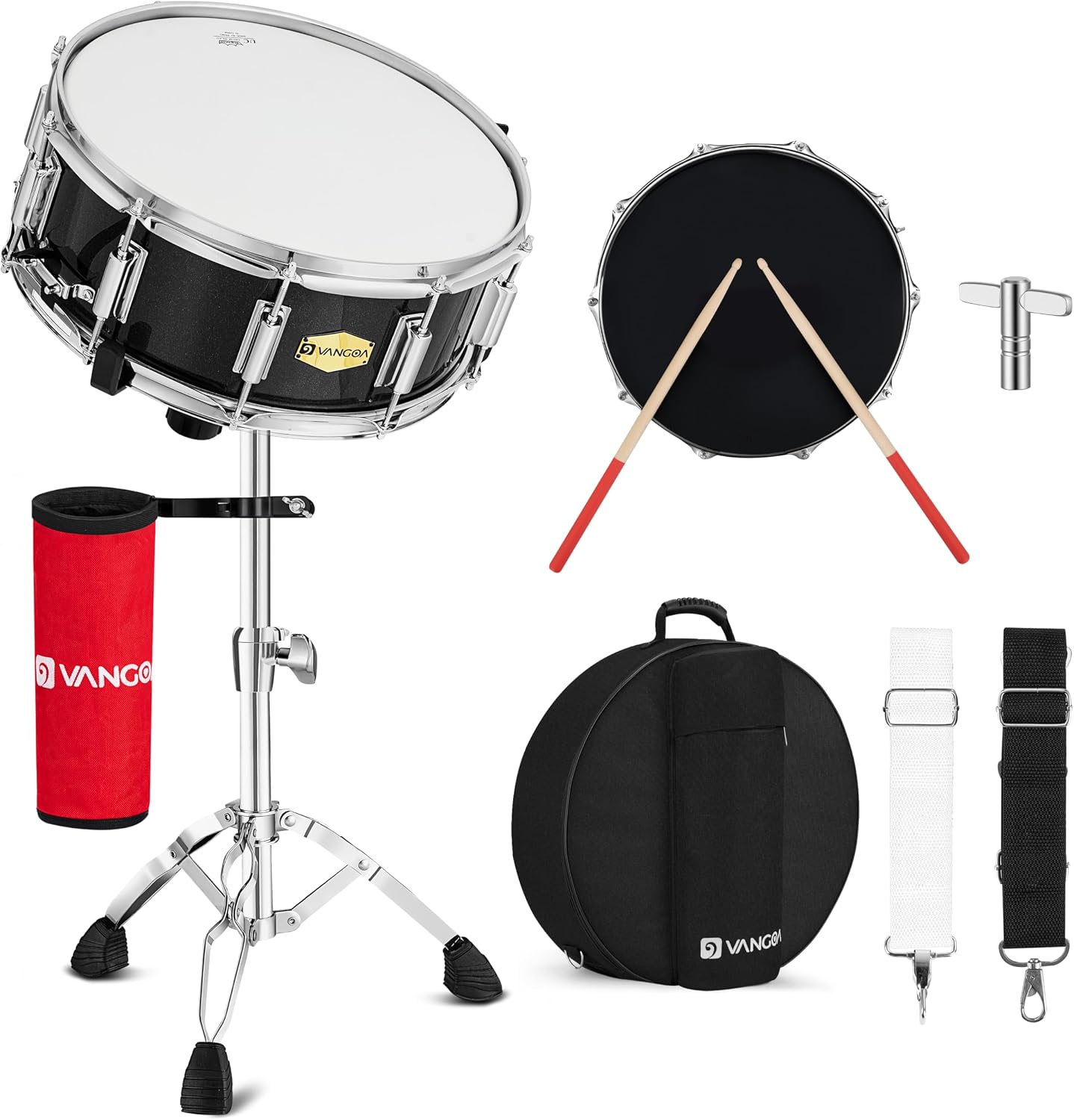 Vangoa Snare Drum Kit with Remo Head 14' x 5.5' Student Marching School Band Beginner Practice Snare Drum with Stand, Drumstick Holder, Padded Gig Bag, Mute Pad, Neck Strap, and 5A Drum Sticks, Black