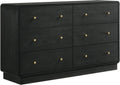 Coaster Home Furnishings - Cavelle - Wood - 6-Drawer Dresser with Mid-Century Modern Style, Gold Ball Knobs, Metal Extension Glides, Rounded Corners - Bedroom - Black - 223663