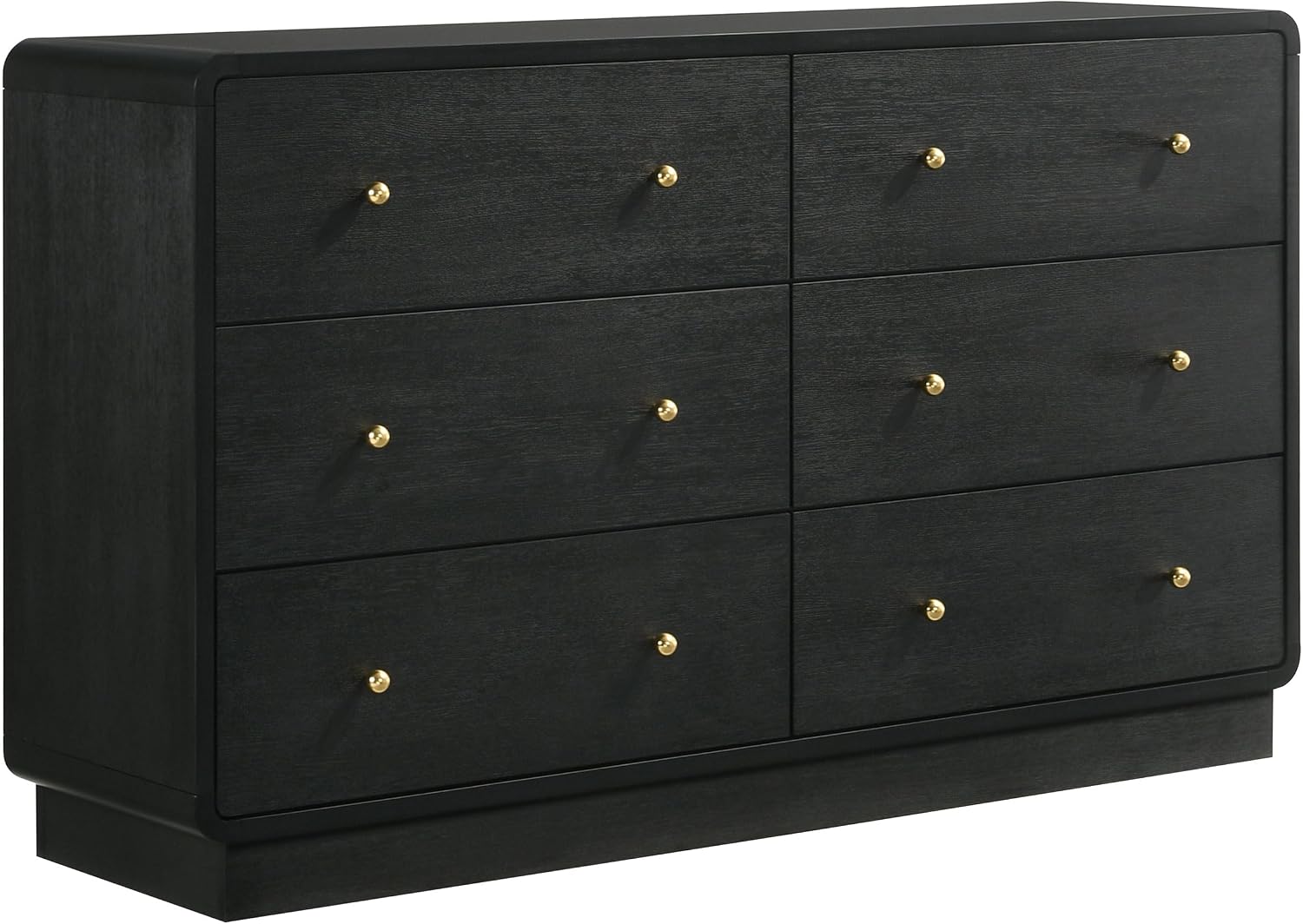 Coaster Home Furnishings - Cavelle - Wood - 6-Drawer Dresser with Mid-Century Modern Style, Gold Ball Knobs, Metal Extension Glides, Rounded Corners - Bedroom - Black - 223663