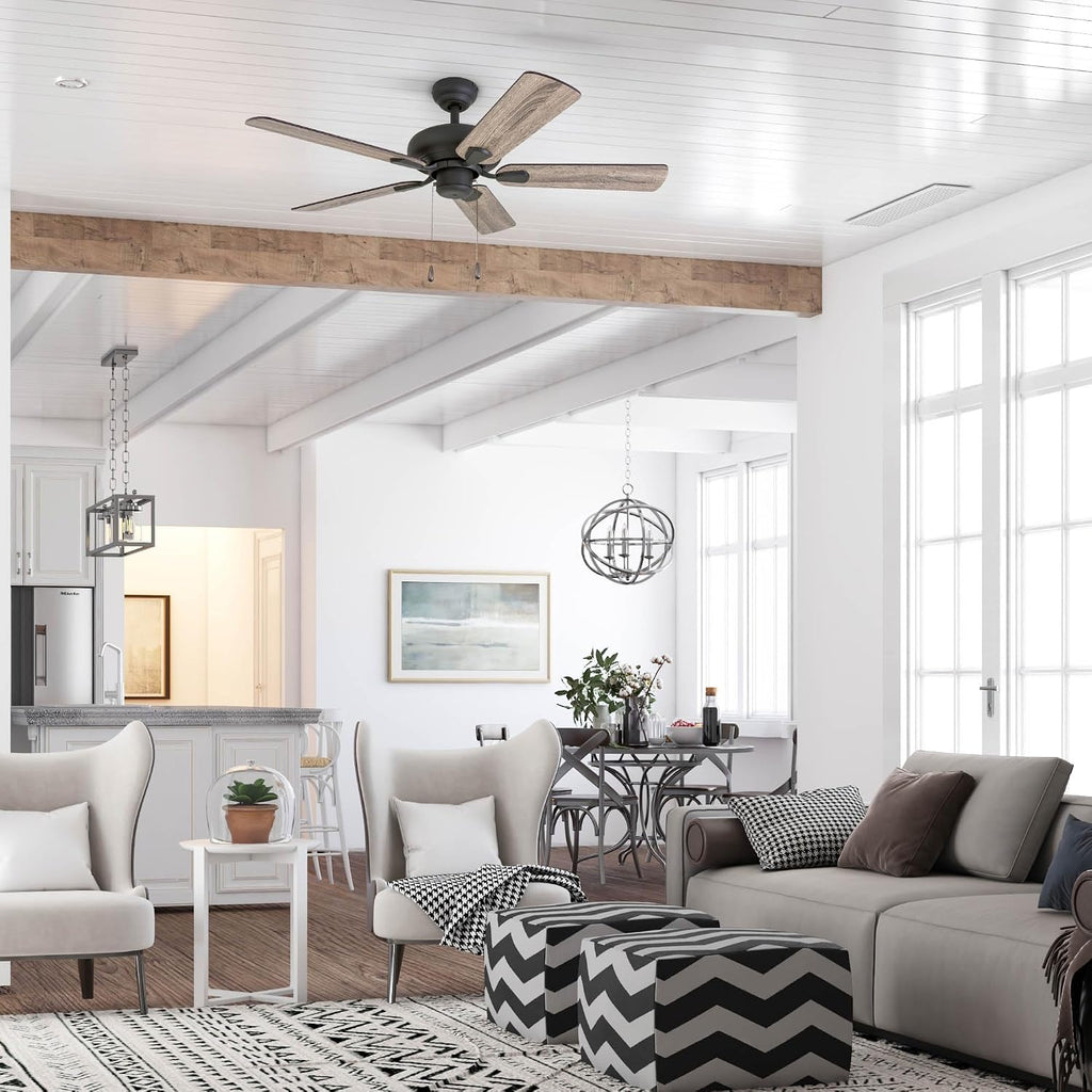 Prominence Home Russwood, 42 Inch Farmhouse Ceiling Fan with No Light, Remote Control, Three Mounting Options, 5 Dual Finish Blades, Reversible Motor - 50751-01 (Bronze)