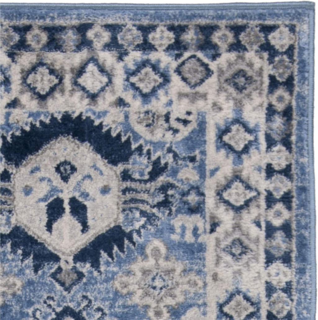 SAFAVIEH Kazak Collection Runner Rug - 2' x 8', Blue & Creme, Traditional Design, Non-Shedding & Easy Care, Ideal for High Traffic Areas in Living Room, Bedroom (KZK119D)