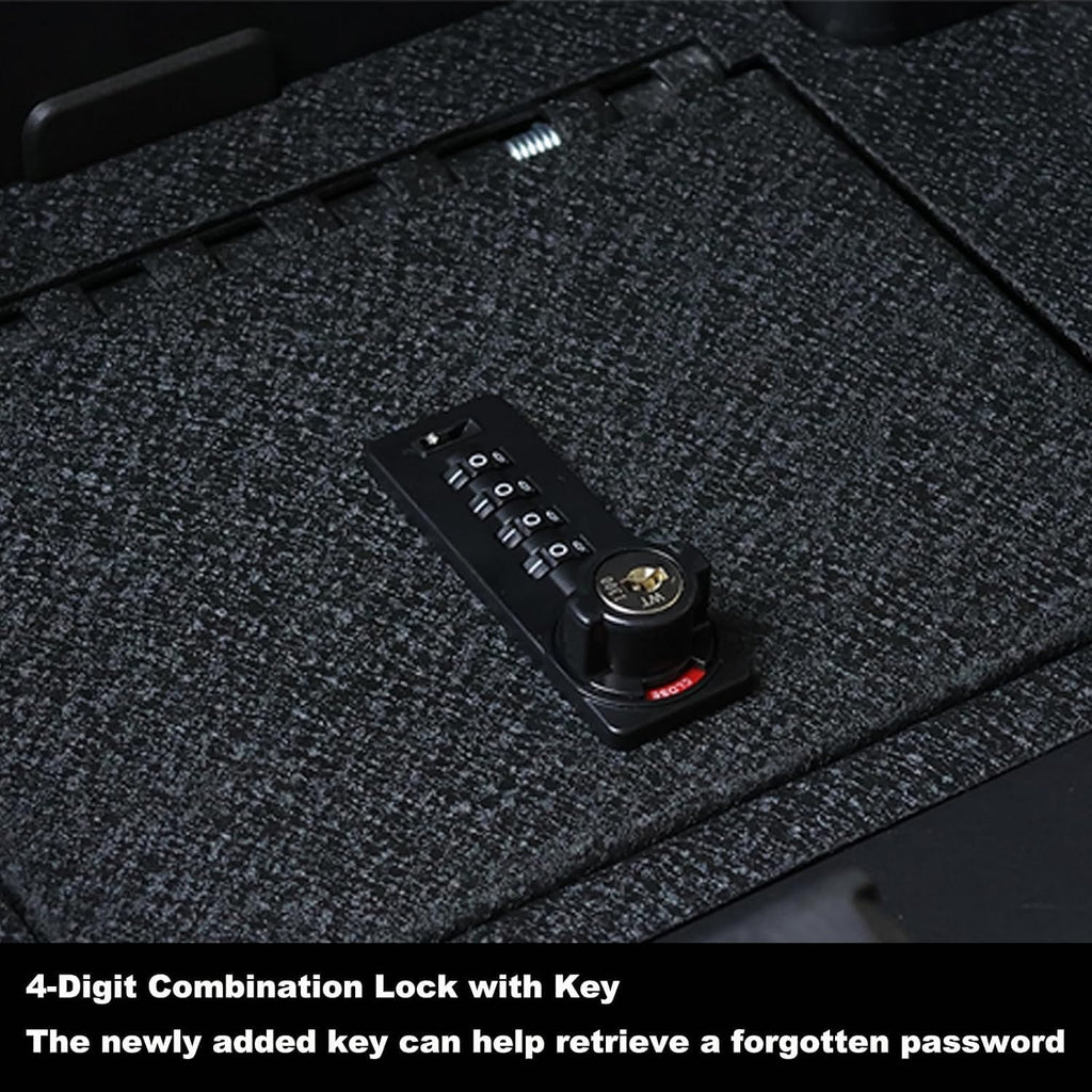 KEREN Center Console Gun Safe - Console Gun Vault Compatible with Ford F250 Super Duty 2023-2026, High Security Armrest Lock Box with 4 Digit Combination Lock with Key