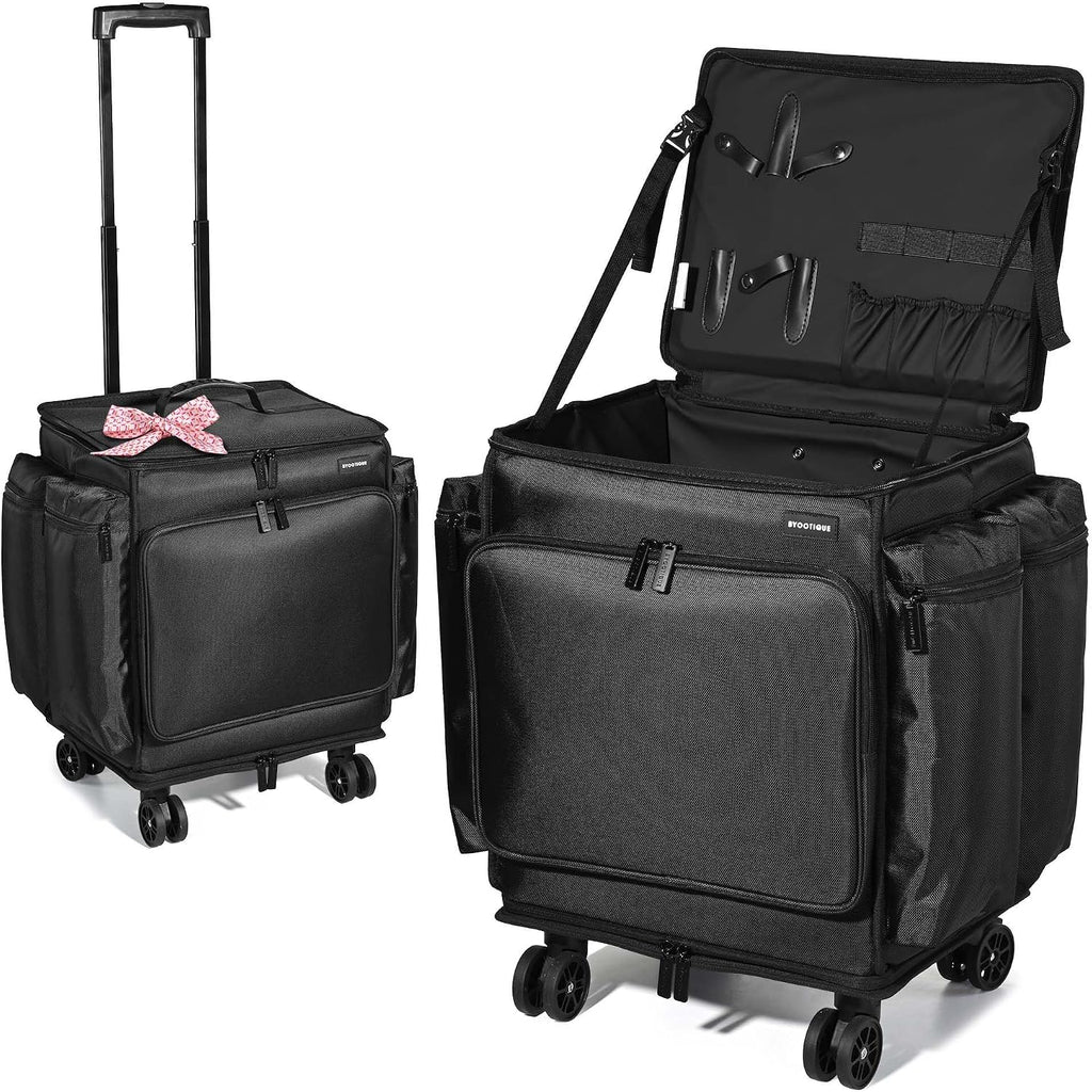 BYOOTIQUE Rolling Makeup Train Case Soft Sided Travel Cosmetic Organizer Storage 1680D Nylon Fabric Trolley Suitcase Mobile Barber Station, Black