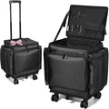 BYOOTIQUE Rolling Makeup Train Case Soft Sided Travel Cosmetic Organizer Storage 1680D Nylon Fabric Trolley Suitcase Mobile Barber Station, Black