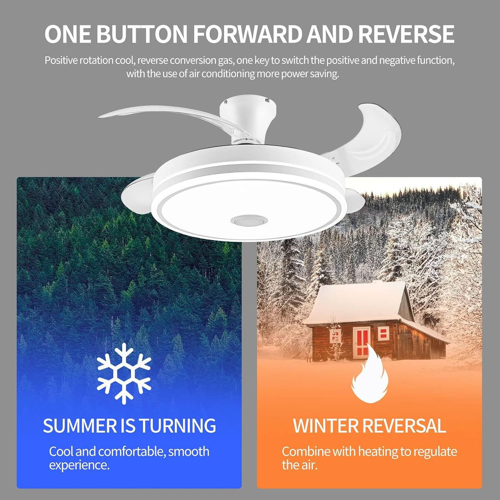 42in retractable ceiling fan with lights remote control,RGB color changing Bluetooth Ceiling Fan With Speaker Low Profile Modern Flush Mount for Bedroom, Living Room fandelier