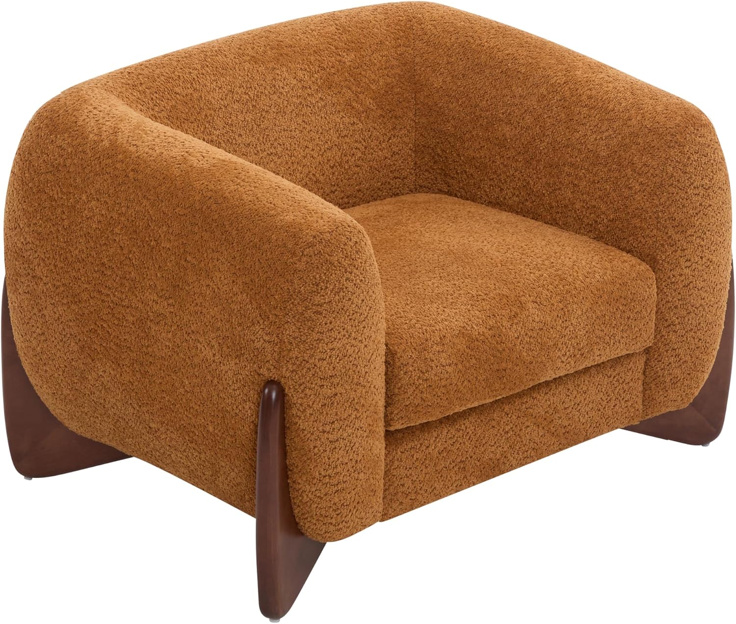 Christopher Knight Home Holly Modern Boucle Fabric Upholstered Club Chair for Living Room, Home Office, Apartment, Relaxing Chair with Removable Cushion and Birch Wood Legs, Caramel Brown + Walnut