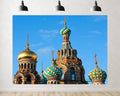 Trykid 20x10ft Orthodox Church Backdrop Colorful Domes Intricate Mosaics Clear Blue Sky Religious Architecture Photography Background Cultural Party Decoration Photo Booth Prop Fabric