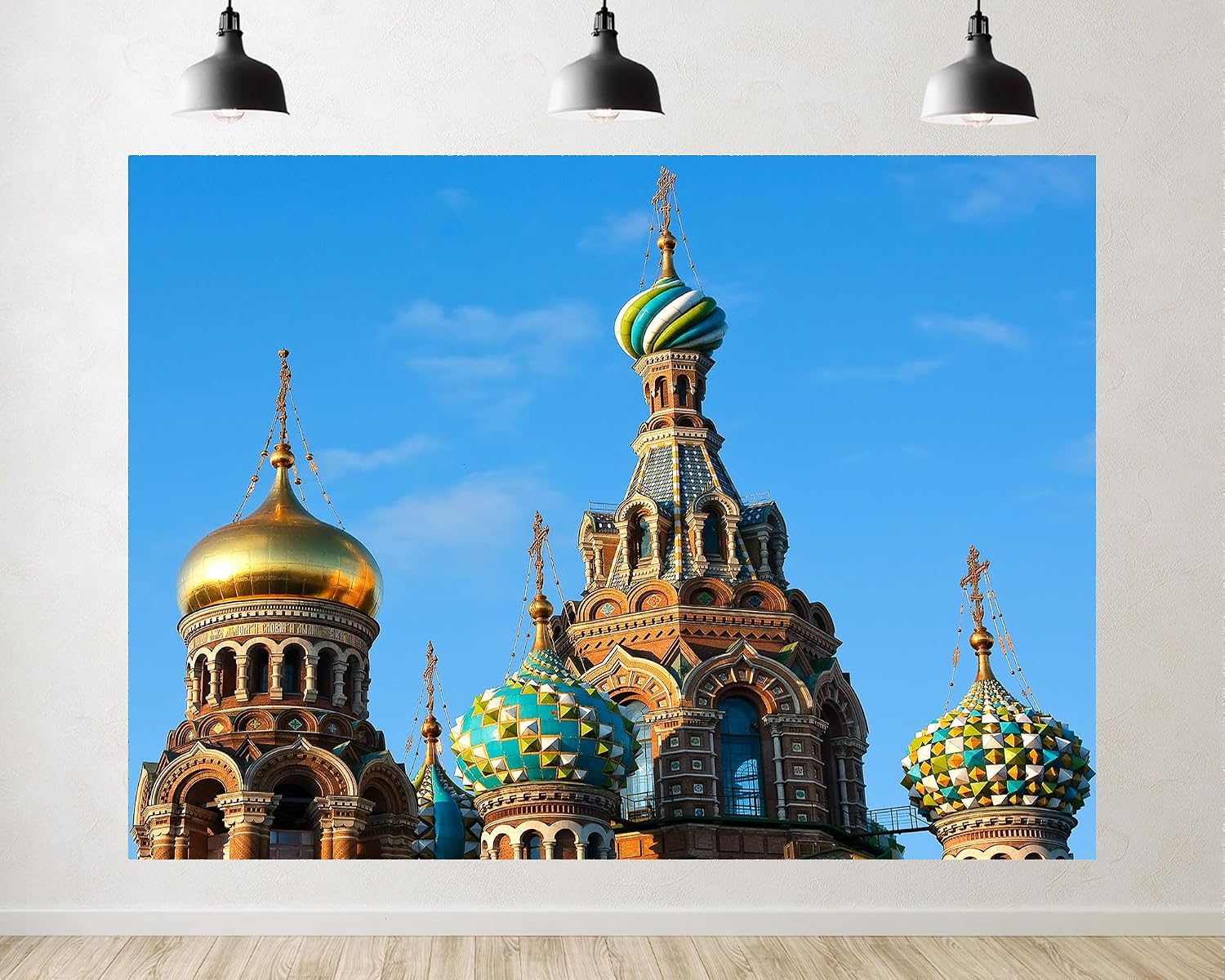 Trykid 20x10ft Orthodox Church Backdrop Colorful Domes Intricate Mosaics Clear Blue Sky Religious Architecture Photography Background Cultural Party Decoration Photo Booth Prop Fabric