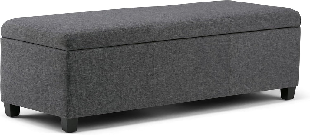 SIMPLIHOME Avalon Storage Ottoman Bench - 48' Wide x 16' High Upholstered Linen Look Fabric Rectangular Lift-Top Ottoman in Slate Grey, Contemporary Bench for Living Room with High-Density Foam