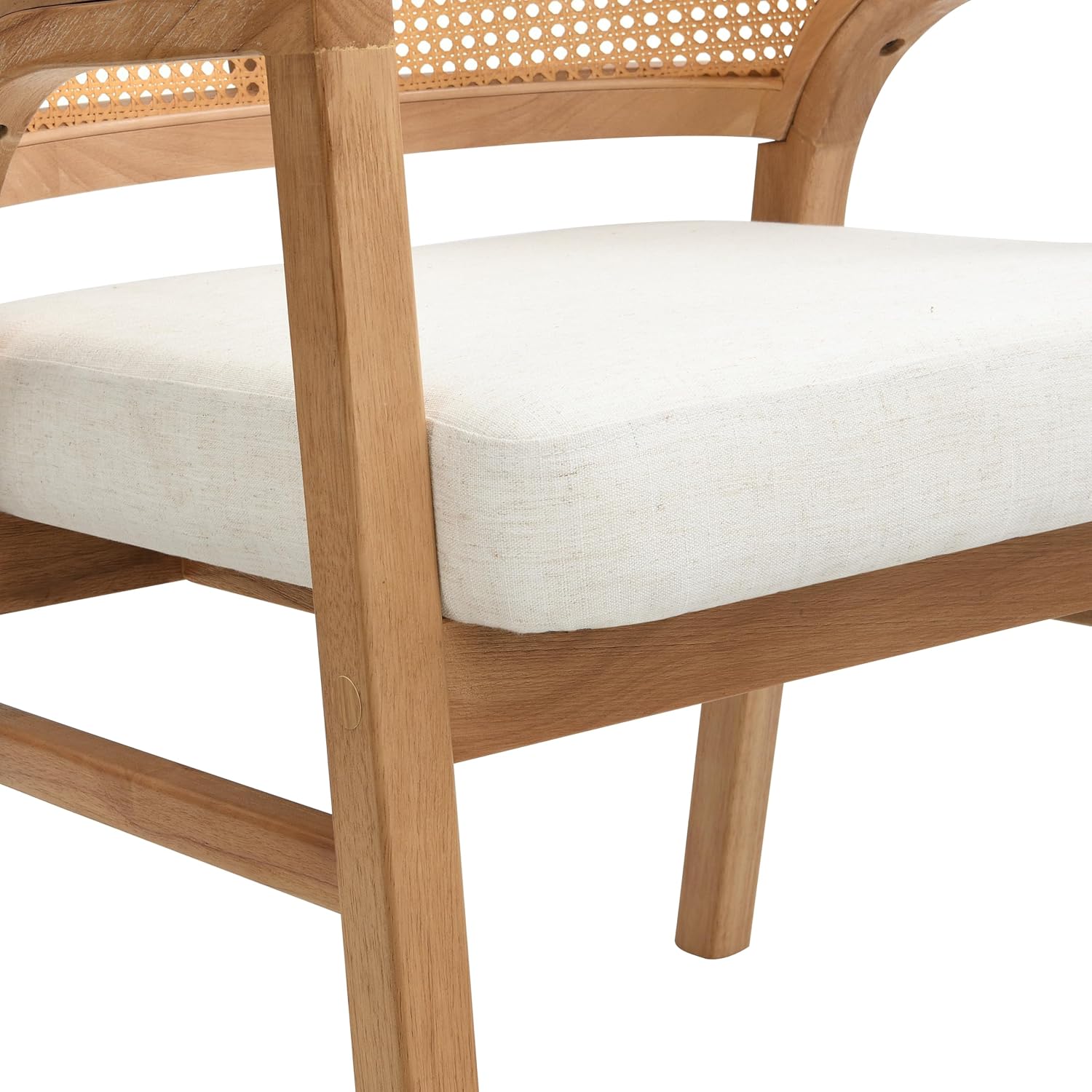 Christopher Knight Home Faritel Modern Wooden Dining Chairs Set of 2, Fabric Upholstered Kitchen Side Armchairs, Living Room Comfy Reading Chair with Curved Rattan Back, Natural Oak+Beige