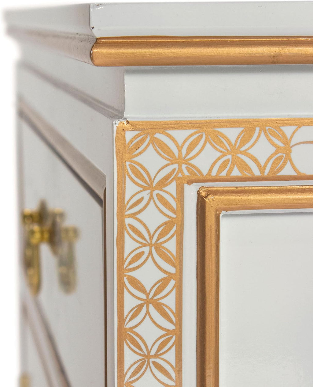 Red Lantern Artisan Crafted Lacquer Storage Cabinet - White with Hand-Painted Birds and Flowers