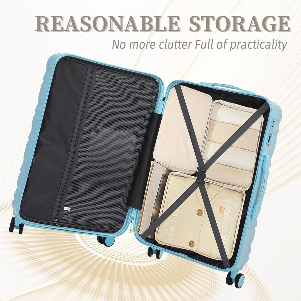 GDFStudio 20/24/28 Inch 3 Piece Luggage Set, ABS Hard Shell Spinner Suitcase with 360° Silent Wheels, Expandable Capacity,Combination Lock, Retractable Handle, Carry On & Checked Suitcases,Blue