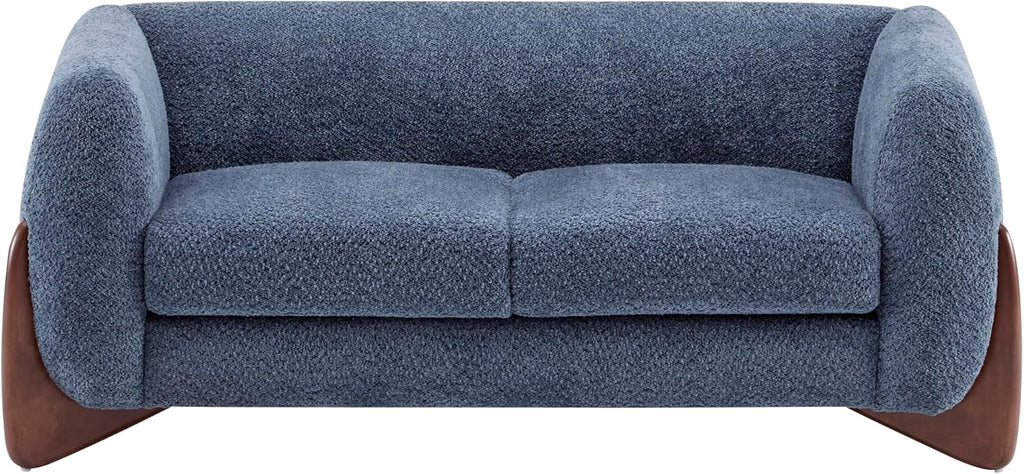 Christopher Knight Home Alma 63' Boucle Loveseat with Wood Legs, 2 Seater Sofa Couches for Living Room, Upholstered Couch Chair, Soft Seating Lounge Sofa Chair, Cozy Loveseat with Armrest, Navy Blue