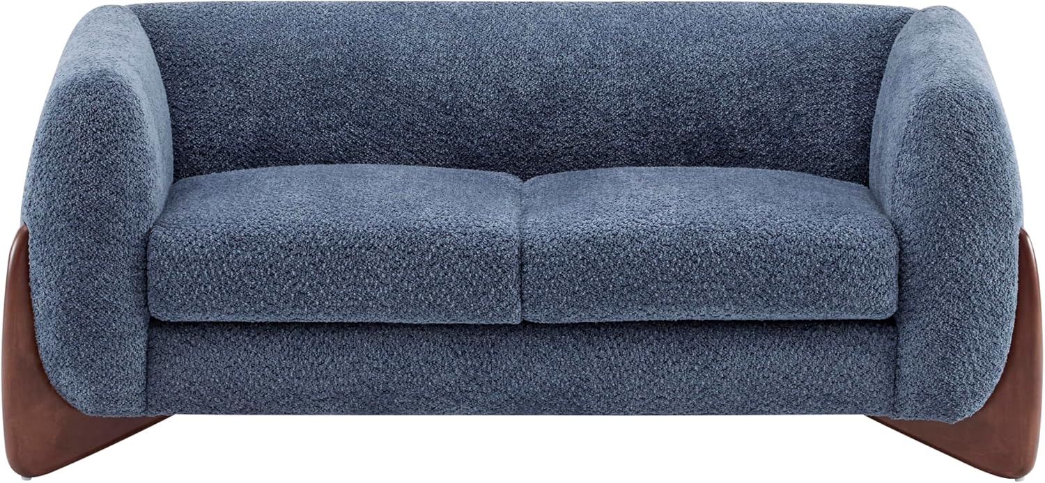 Christopher Knight Home Alma 63' Boucle Loveseat with Wood Legs, 2 Seater Sofa Couches for Living Room, Upholstered Couch Chair, Soft Seating Lounge Sofa Chair, Cozy Loveseat with Armrest, Navy Blue