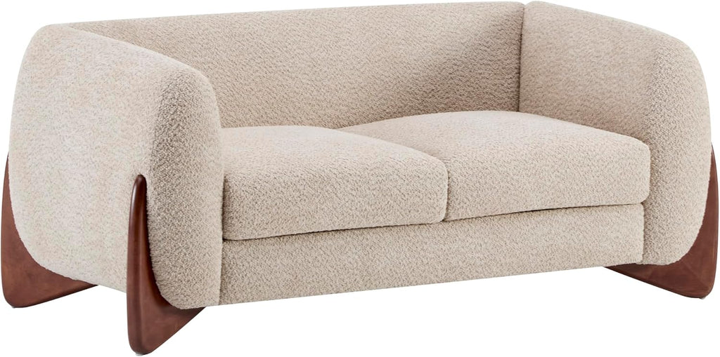 Christopher Knight Home Alma 63' Boucle Loveseat with Wood Legs, 2 Seater Sofa Couches for Living Room, Upholstered Couch Chair, Soft Seating Lounge Sofa Chair, Cozy Loveseat with Armrest, Almond