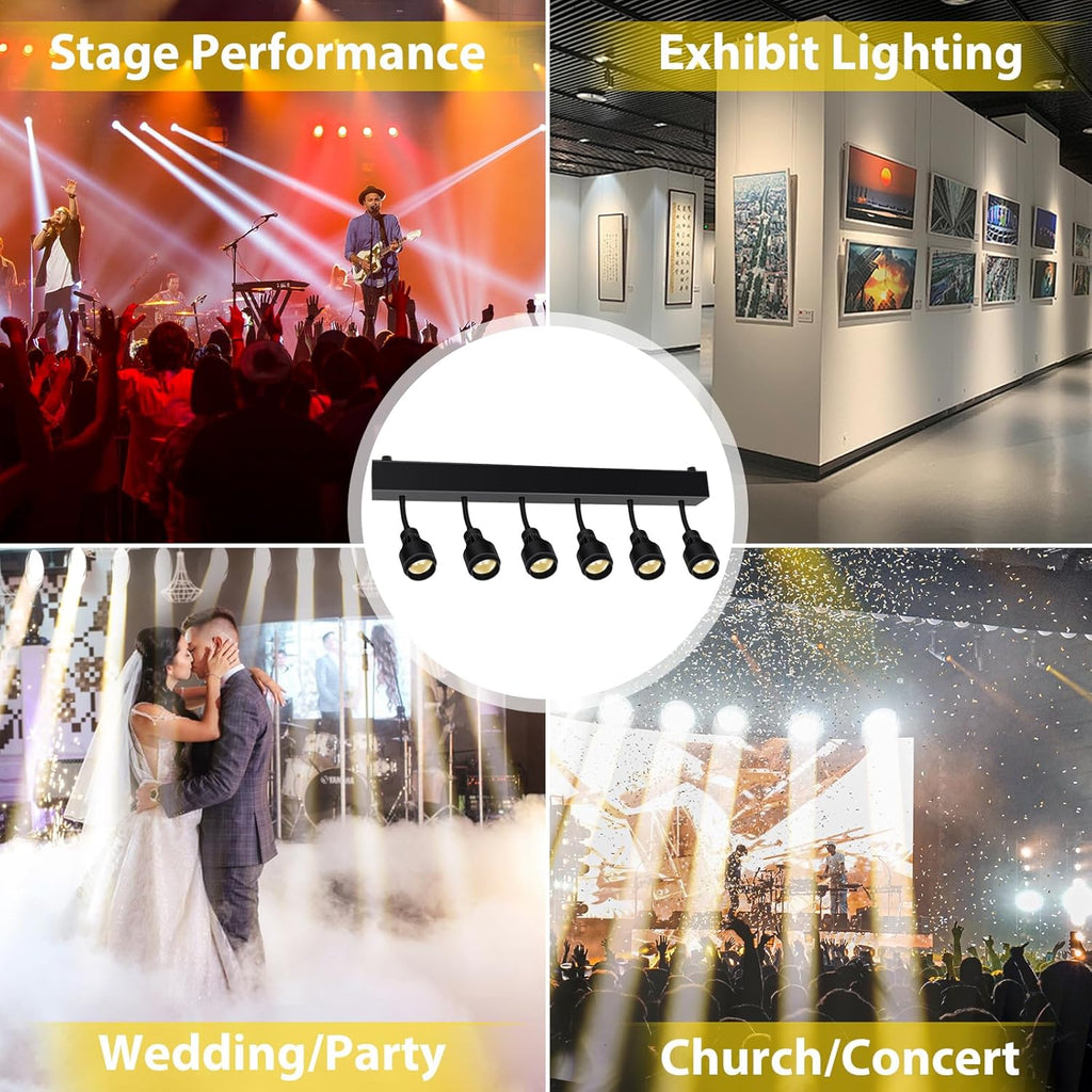 Pinspot Light Bar,6PC LED Pinspot Stage Lights Disco Ball Manual Zoom(15-60 Degree) 3200K Dimmable Warm White DMX Sound Activated Lights for Party Activities Live Show Concert Church Wedding
