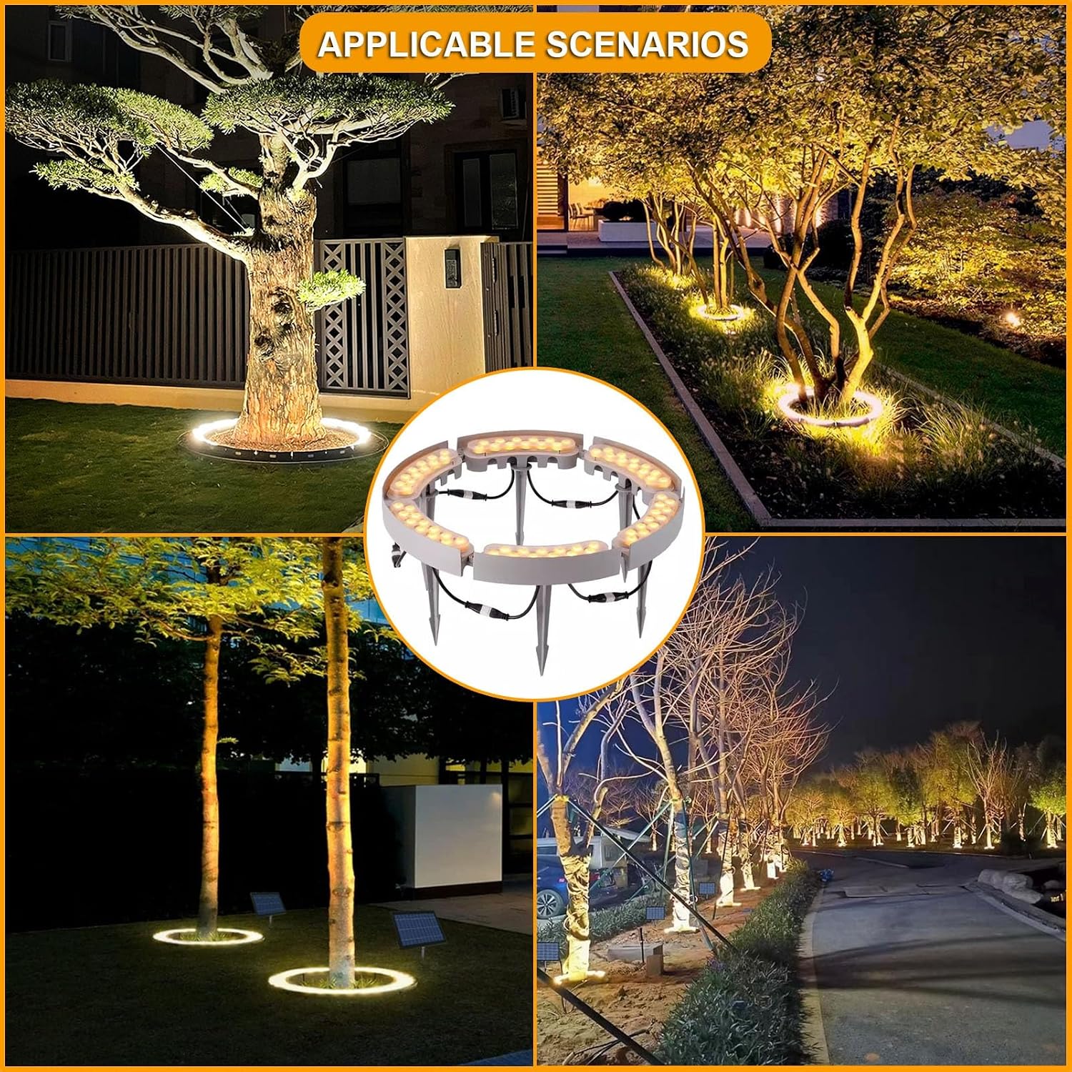 Outdoor Landscape Spotlights Solar Lights Outdoor, LED Yard Lighting Uplight Landscape Spotlights, Ring Tree Light, Easy to Assemble(Gold Light,Pack of 5)