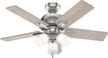 Hunter Fan 44 Inch Traditional Brushed Nickel Indoor Ceiling Fan with LED Light and Pull Chain for Bedroom, Living Room/Family Room, Dining Room, Kitchen, Office (Renewed)