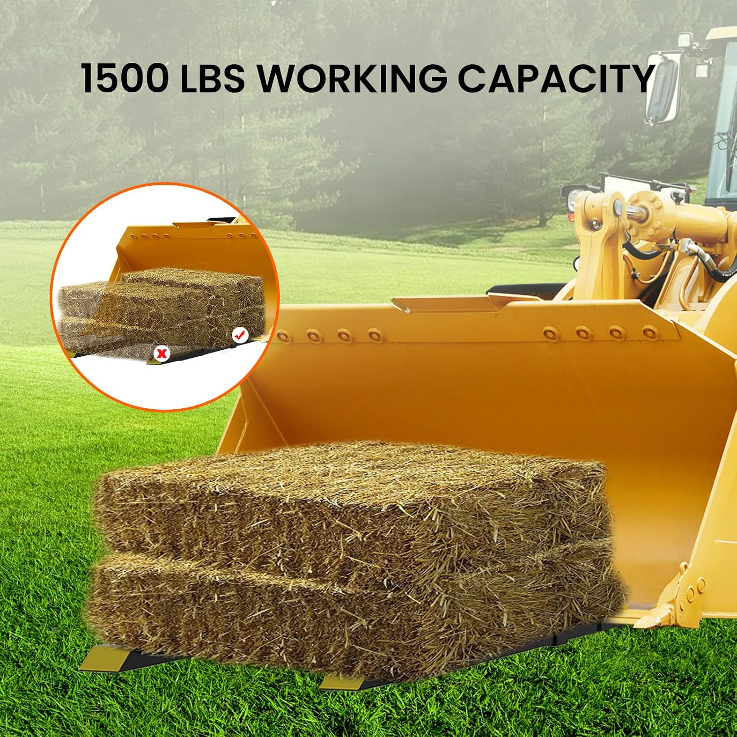 43' 1500 Lbs Pallet Forks, Clamp On Tractor Bucket Forks with Adjustable Stabilizer Bar, Heavy Duty Front Loader Forks, Fork Attachment for Skid Steer,Loader Bucket