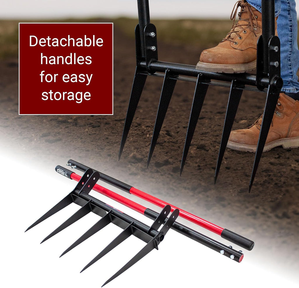 Bully Tools 5-Tine Broadfork with Fiberglass Handles, Heavy Duty Broad Fork for Tilling Aerating and Turning Soil, 56' 10-Gauge Steel Fork, Ideal for Garden Beds and Pavers Base Prep, 100% Made in USA