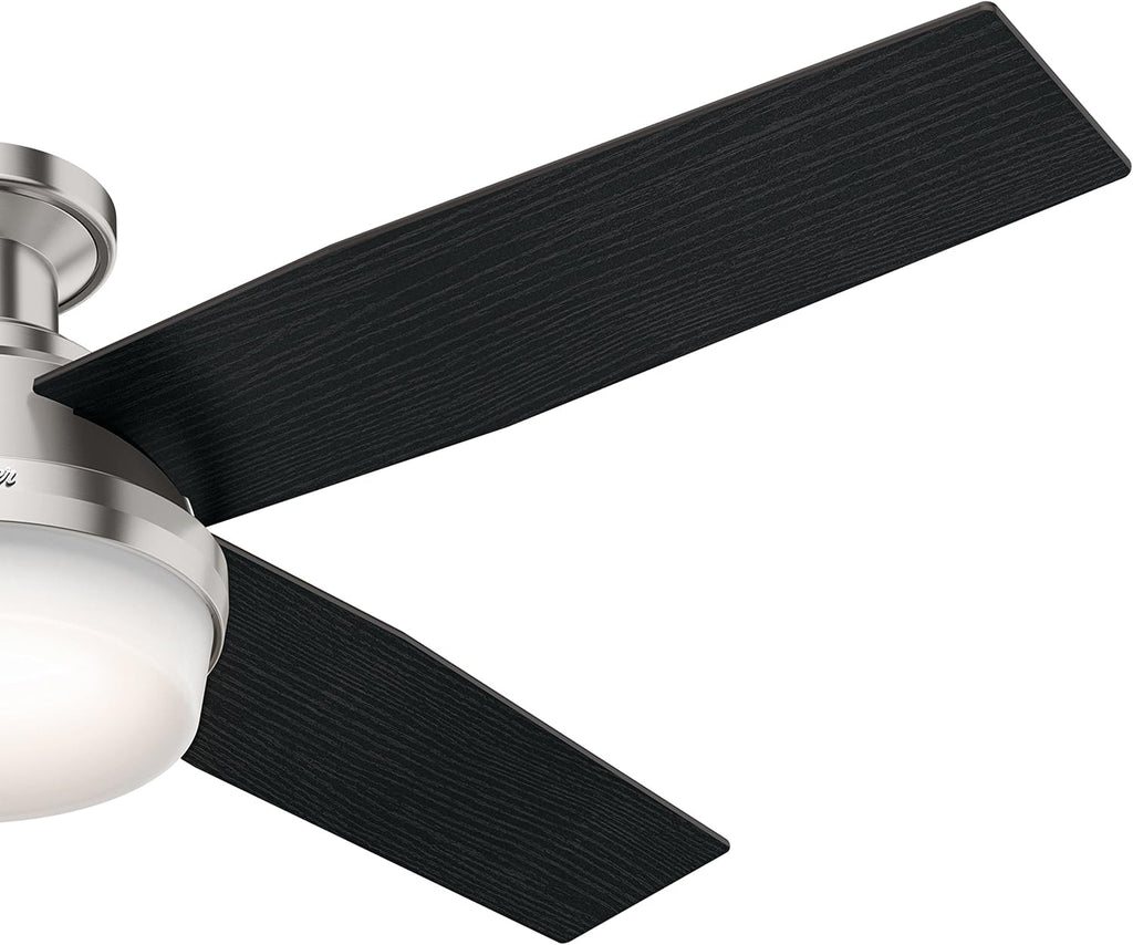 Hunter Fan 52 inch Contemporary Low Profile Brushed Nickel Ceiling Fan with LED Light kit and Remote Control, 4 Blade (Renewed)