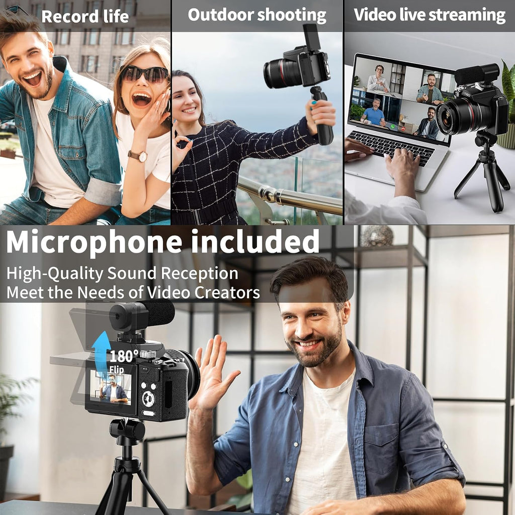 NBD 8K Digital Cameras for Photography,64MP Vlogging Cameras for YouTube,16X Optical Zoom Travel Point and Shoot Digital Cameras Fotograficas with 180°Flip Screen,58mm UV Lens,2 Batteries,64GB Card